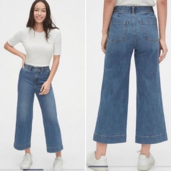 Gap High Rise Wide Leg Crop Jean Medium Indigo Wash 10/30 Tall NEW - Picture 2 of 11